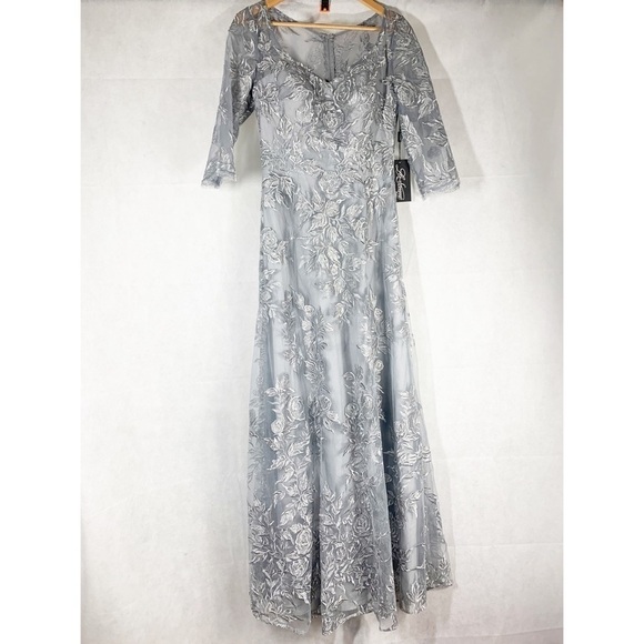 La Femme 28053 Silver Embroidered Gown - Picture 2 of 11